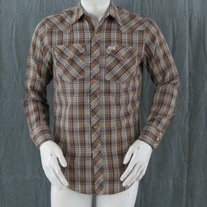 Vintage Western Shirt - Brown Blue and White Plaid by GWC - Men's Small